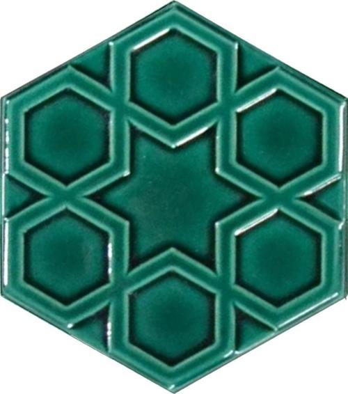 15X17 Cm Rölyefli Yıldız Yeşil Altıgen Seramik