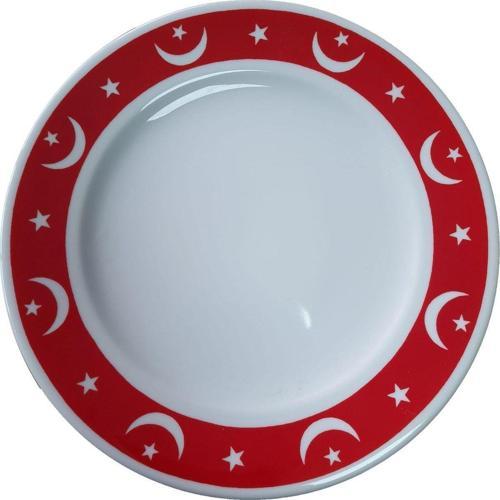 Prt 100 25 Cm Kırmızı Beyaz Ay Yıldız Bayrak Desenli  Porselen Kaligrafi Çini Tabak