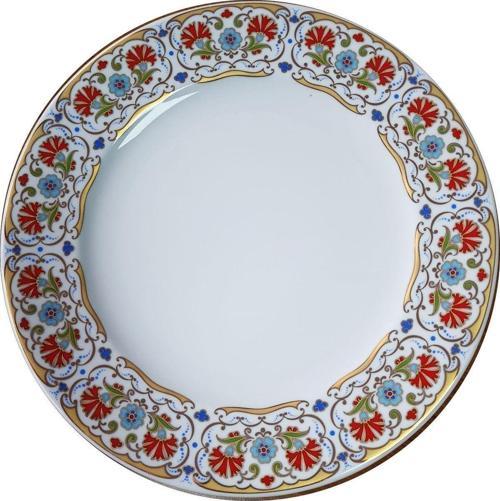 Prt 112 25 Cm Sarı  Altın Yaldızlı  Karanfil Desenli  Porselen Kaligrafi Çini Tabak