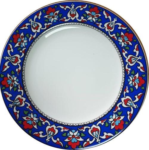 Prt 123 25 Cm İznik Mavi Çiçek Desenli  Porselen Kaligrafi Çini Tabak