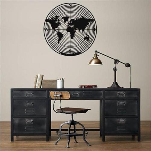 Dünya Haritası Küre Metal Duvar Dekor 90x90cm