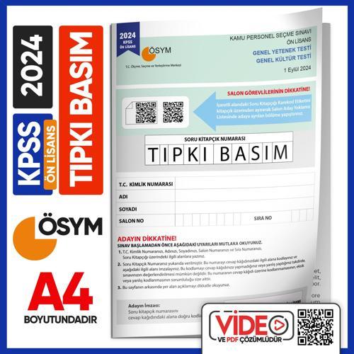 2024 KPSS Ön Lisans ÖSYM Tıpkı Basım Çıkmış Soru Deneme Kitapçığı Video/PDF Çözümlü Türkiye Geneli