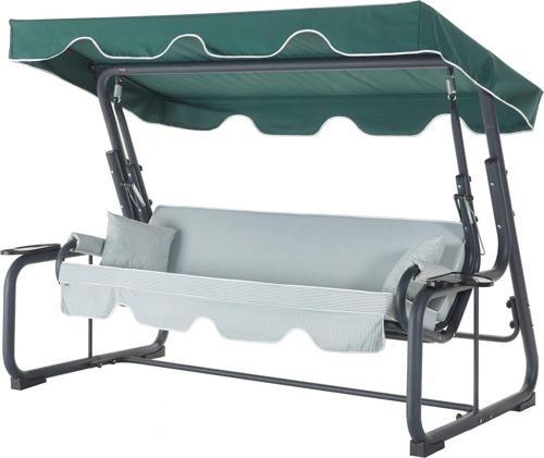 Rubus 4 Kişilik Bahçe Balkon Teras Salıncağı - Minder: Yeşil Çizgili Tente: Yeşil