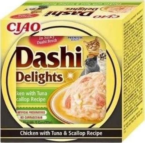 Ciao Dashi Delights Ton Balıklı Tavuklu ve Deniz Taraklı Kedi Çorbası 70 Gr