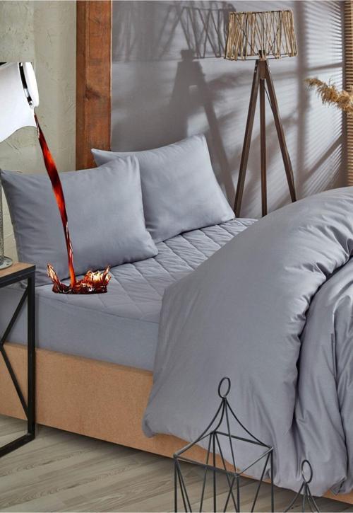 Gri Sıvı Geçirmez Kapitone %100 Pamuk Alez Ve Nevresim Set