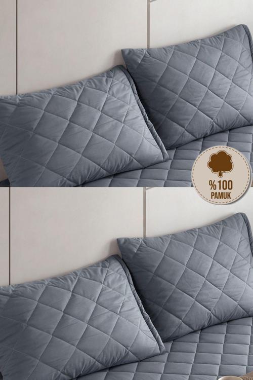 Pamukkale Alez Gri %100 Pamuk Kapitone Yastık Koruyucu Alez 4 Adet