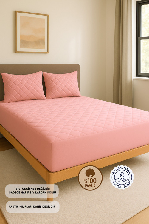 Alez Pudra %100 Pamuk Kapitone Yatak Koruyucu Alez Fitted Çarşaf (16 Ebat)