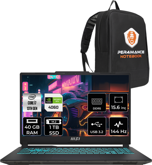 Cyborg 15 Intel Core i7-13620H 40GB 1TB SSD FHD 144Hz FDOS Bilgisayar A13VF-893XTR & PER4 ÇANTA A13VF893XTRP323
