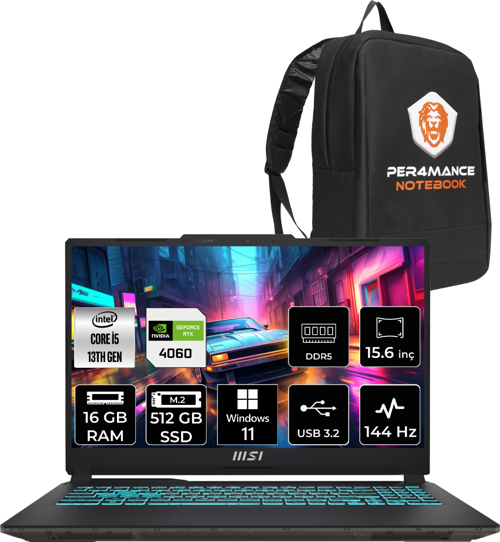 Cyborg 15 Intel Core i5-13420H 16GB 512GB SSD FHD 144Hz W11H Bilgisayar A13VF-895XTR & PER4 ÇANTA A13VF895XTRP347