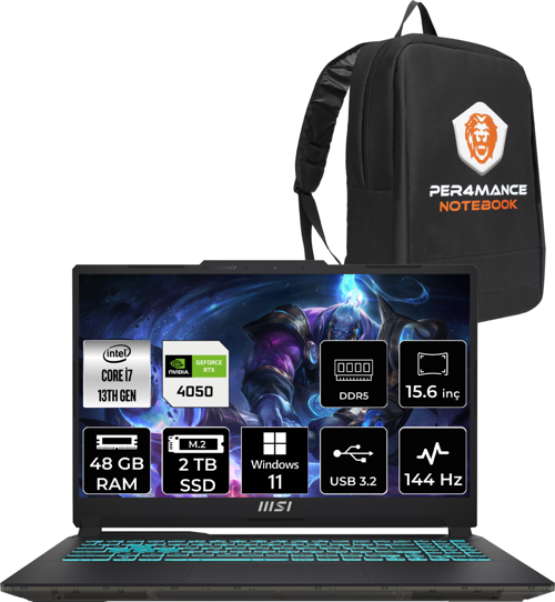 Cyborg 15 Intel Core i7-13620H 48GB 2TB SSD FHD 144Hz W11P Bilgisayar A13VE-897XTR & PER4 ÇANTA A13VE897XTRP409