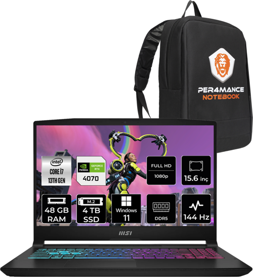 Katana 15 Intel Core i7 13620H 48GB 4TB SSD FHD 144Hz W11P Bilgisayar B13VGK-2023XTR & PER4 ÇANTA B13VGK2023XTRP410