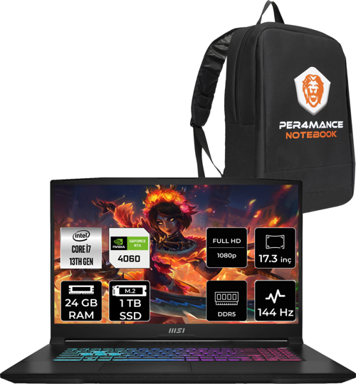 Katana 17 Intel Core i7 13620H 24GB 1TB SSD 144Hz FDOS Bilgisayar B13VFK-1037XTR & PER4 ÇANTA B13VFK1037XTRP313