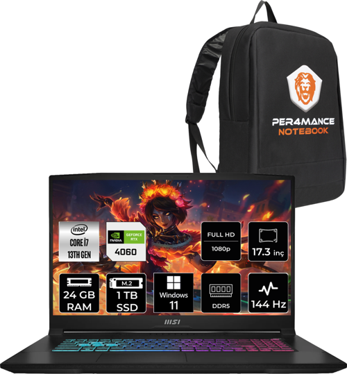 Katana 17 Intel Core i7 13620H 24GB 1TB SSD 144Hz W11P Bilgisayar B13VFK-1037XTR & PER4 ÇANTA B13VFK1037XTRP393