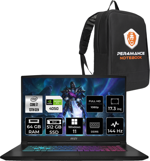 Katana 17 Intel Core i7 13620H 64GB 512GB SSD 144Hz W11P Bilgisayar B13VEK-1036XTR & PER4 ÇANTA B13VEK1036XTRP412