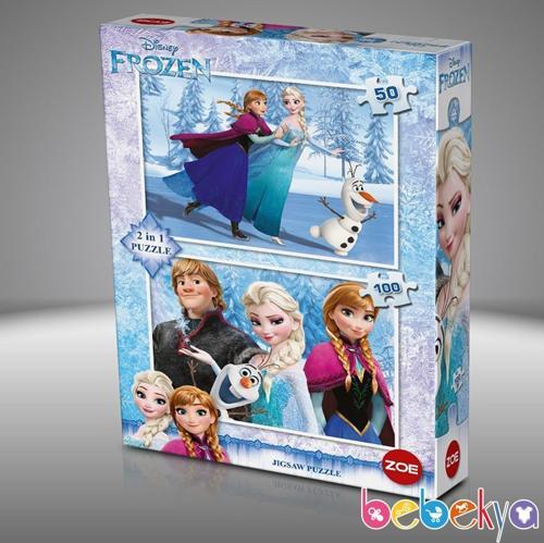 Disney Frozen Elsa ve Anna Puzzle 2 Adet Yapboz 50 Parçalı ve 100 Parçalı Yapboz