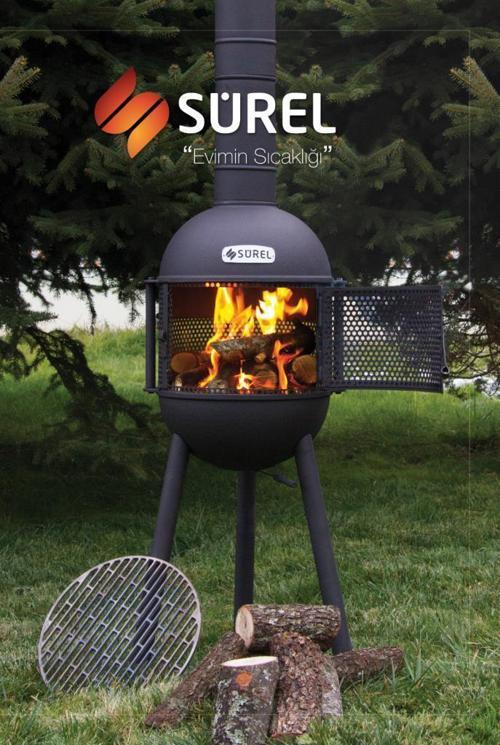 Çok Amaçlı Döküm Bahçe Şöminesi Teras Sobası Barbekü - Siyah