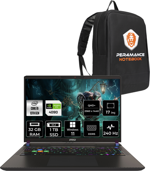 Vector 17 HX Intel Core i9 13980HX 32GB 1TB SSD 240Hz W11H Bilgisayar A13VIG-674XTR & PER4 ÇANTA A13VIG674XTRP358