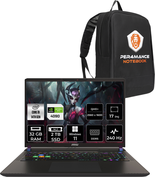 Vector 17 HX Intel Core i9 14900HX 32GB 2TB SSD 240Hz W11H Bilgisayar A14VIG-879XTR & PER4 ÇANTA A14VIG879XTRP359