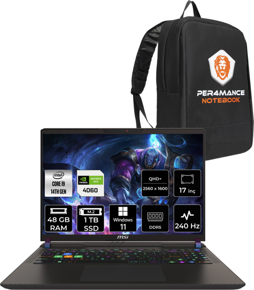 Vector 17 HX Intel Core i9 14900HX 48GB 1TB SSD 240Hz W11H Bilgisayar A14VFG-228TR & PER4 ÇANTA A14VFG228TRP368