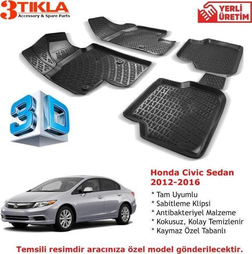 Honda Civic Sedan 2012-2016 Premium 3D Havuzlu Paspas Seti
