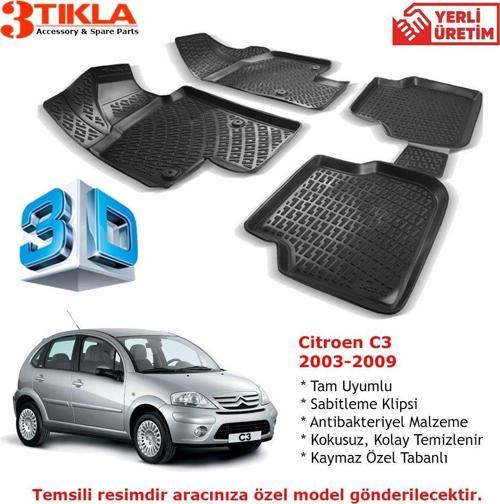 Citroen C3 2003-2009 Premium 3D Havuzlu Paspas Seti