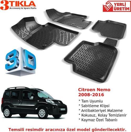 Citroen Nemo 2008-2016 Premium 3D Havuzlu Paspas Seti