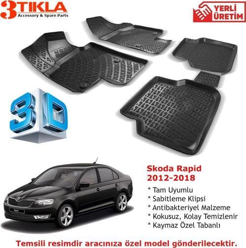 Skoda Rapid 2012-2018 Premium 3D Havuzlu Paspas Seti