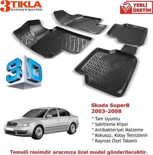 Skoda SuperB 2003-2008 Premium 3D Havuzlu Paspas Seti