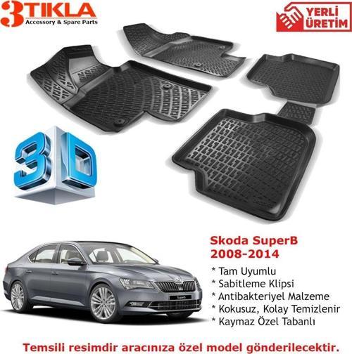 Skoda SuperB 2008-2014 Premium 3D Havuzlu Paspas Seti