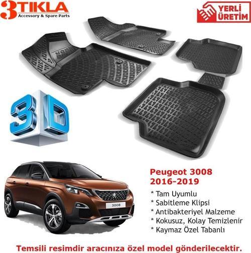 Peugeot 3008 2016-2019 Premium 3D Havuzlu Paspas Seti