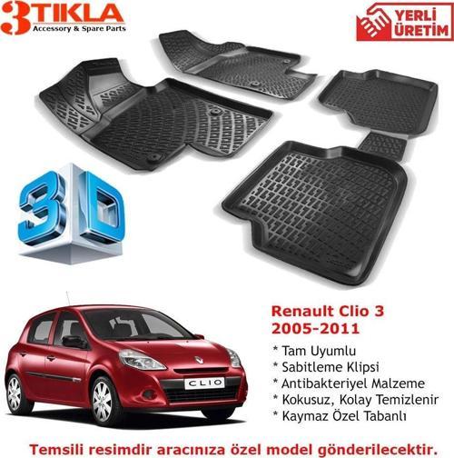 Renault Clio 3 2005-2011 Premium 3D Havuzlu Paspas Seti