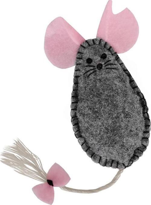 Kedi Oyuncağı Pembe Kulaklı Keçe Fare 6-11-20 cm Gri-Pembe