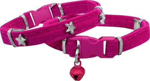 Kadife Kedi Boyun Tasması Yıldızlı 20-32 cm Pembe