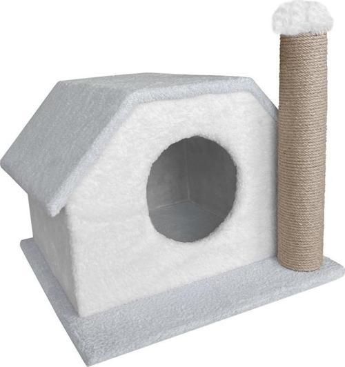Tırmalamalı Kedi Klubesi 33 x 40 x 45 cm Gri-Beyaz