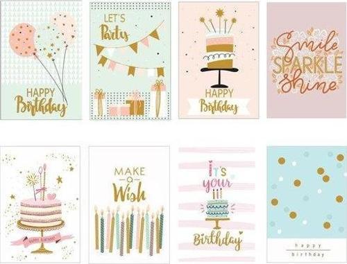 Yaldızlı Doğum Günü Kartı Zarflı 8'li Karışık 900217-99