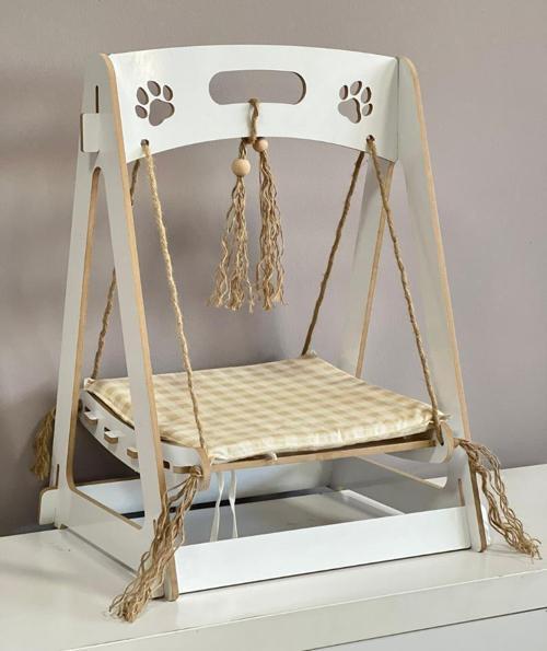 Ahşap XXL Büyük Kedi Salıncagı Kedi Yatagı Kedi Evi Minder Dahil 8 Mm Mdf 