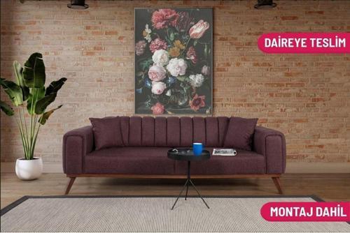 Velar Yataklı Kanepe Keten Bordo Kazayağı