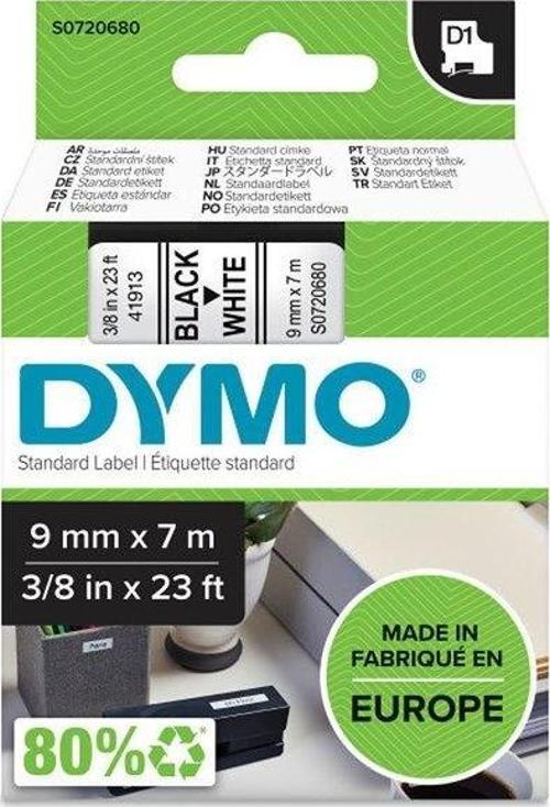 D1 Yedek Şerit 9 mm x 7 mt Beyaz / Siyah (40913) S0720680