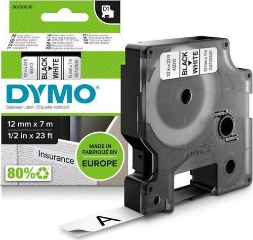 D1 12 mm x 7 mt Siyah / Beyaz Yedek Şerit 45013