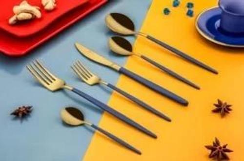Mess 36 Parça Titanium Çatal Kaşık Bıçak Takımı Gold Mavi