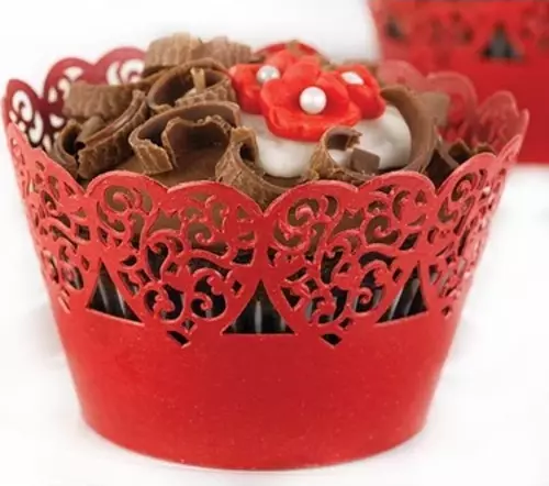 CUPCAKE KENAR DANTELİ - KALP KIRMIZI
