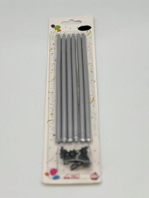 METALİK GÜMÜŞ RENK UZUN MUM 6 ADET 18cm.