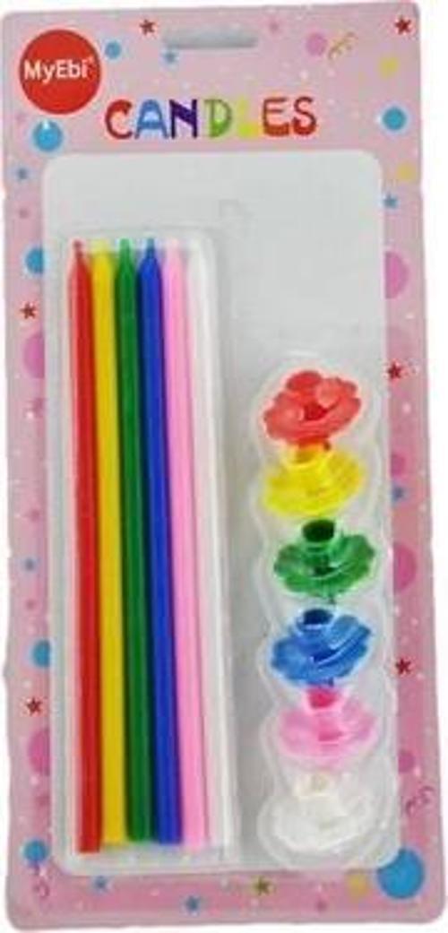 UZUN MUM 18CM*7MM ÇAP ÇİÇEK ALTLIKLI KARIŞIKRENK 6'LI SET