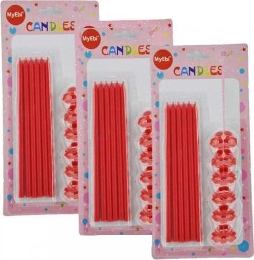 UZUN MUM 18CM*7MM ÇAP ÇİÇEK ALTLIKLI KIRMIZI 6'LI SET