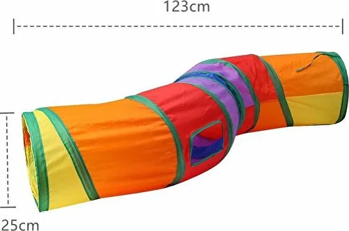 Gökkuşağı Desenli S Model Kedi Oyun Tüneli, Katlanabilir 125 cm