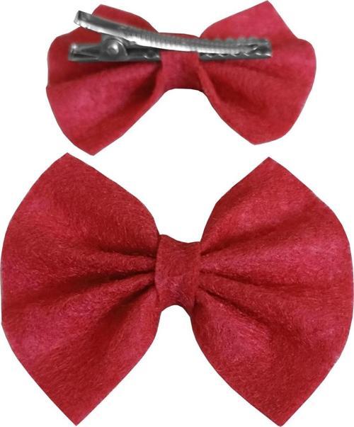 Keçe Papyonlu Kedi Köpek Tokası 4.5-5.5 cm Kırmızı ( 2 Adet )