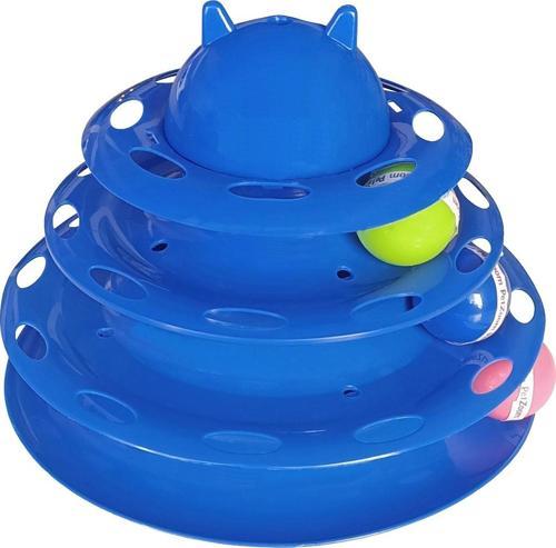 3 Katlı Kedi Oyuncağı Kedi Başlıklı Toplu Kule 18-23 cm Mavi