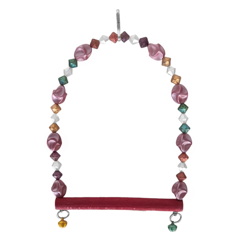 Boncuklu Ve Tünekli Kuş Salıncağı 10 cm-14 cm Bordo