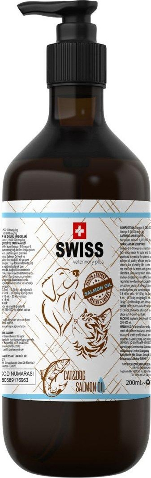 Salmon Oil Omega 3 ve 6 Balık Yağı Kedi ve Köpek 200 ml