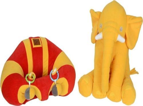 Çıngıraklı Kırmızı-Sarı Bebek Destek Oturma Minderi Ve Sarı Uyku Fili
